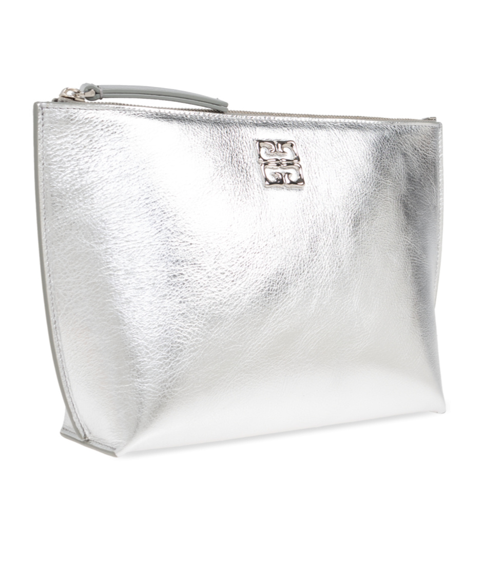 Givenchy Liquid Logo Plaque Metallic Clutch Bag In White