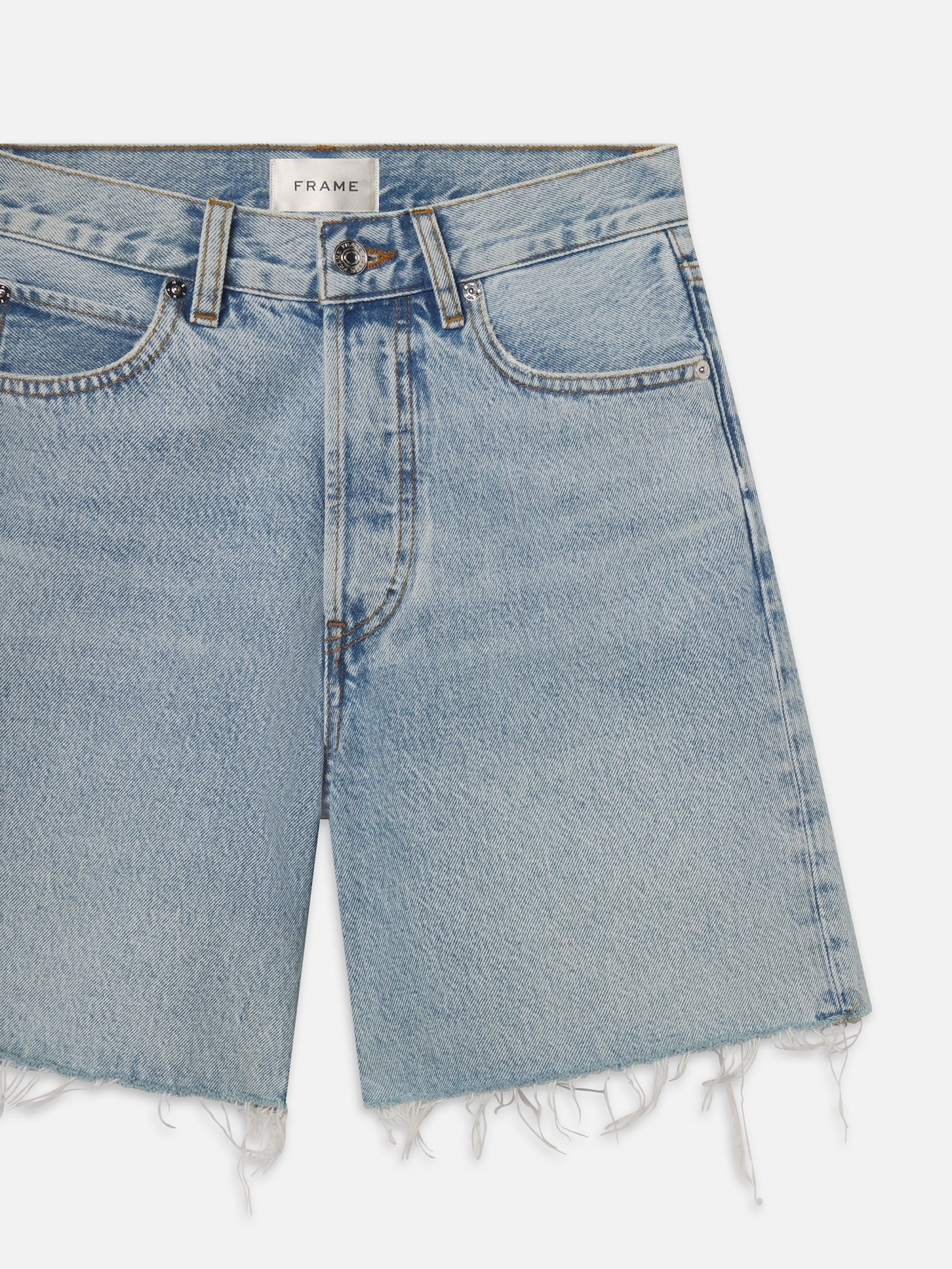 Frame Frayed Denim Shorts In Gray