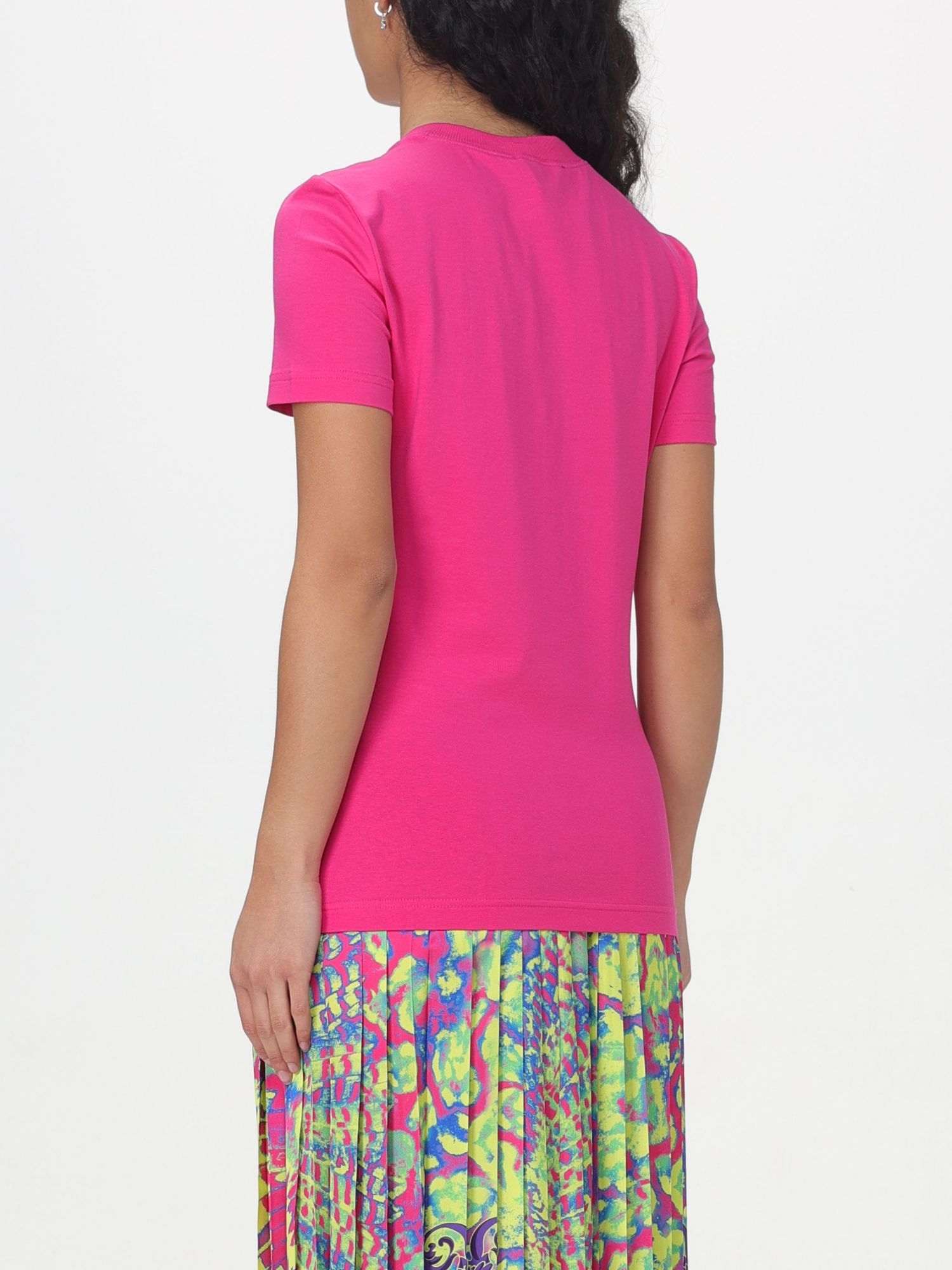 Versace Jeans Rhinestone-detailed Cotton-blend T-shirt In Pink