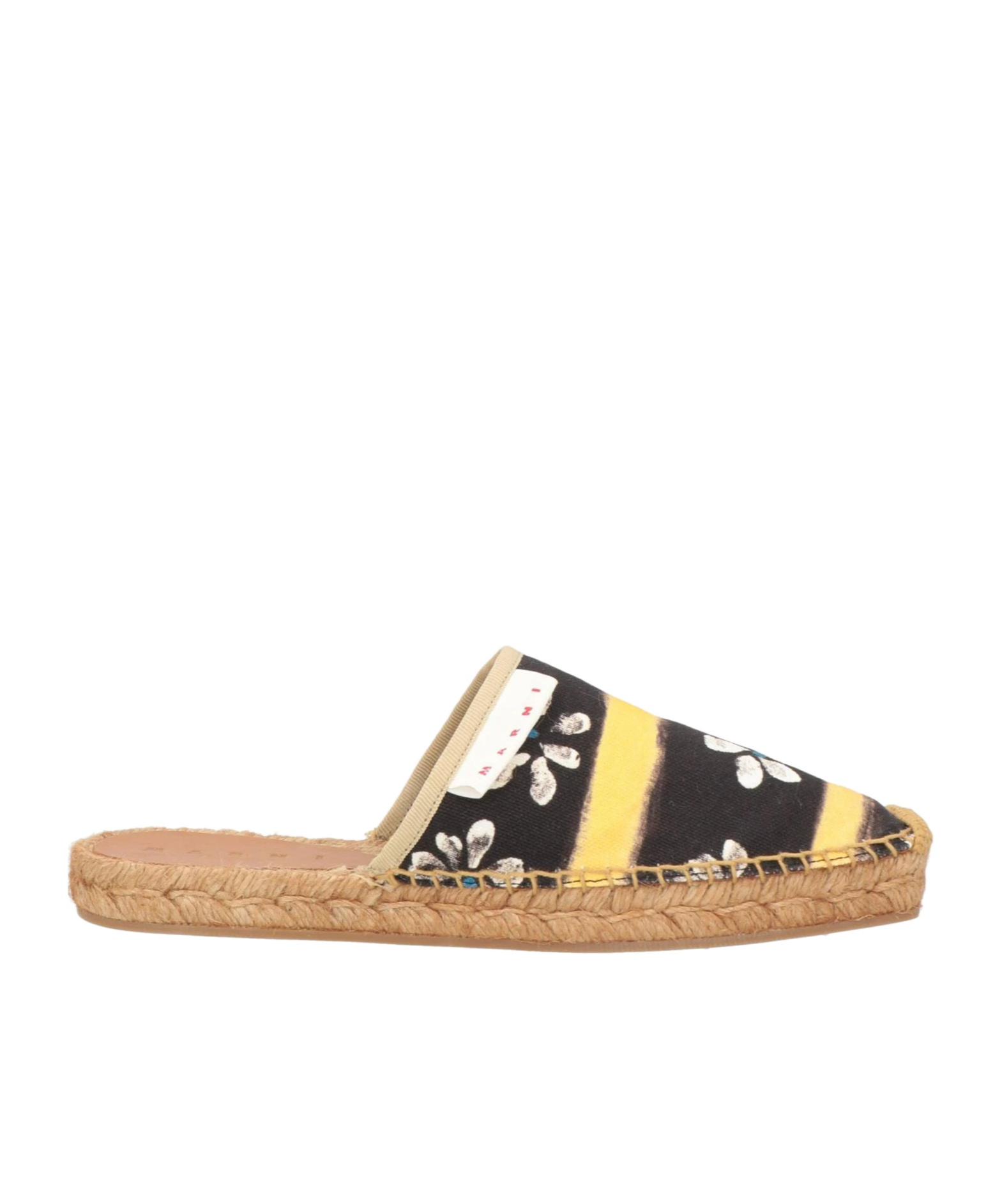Marni Floral Canvas Hemp Sole Sandals In Nude