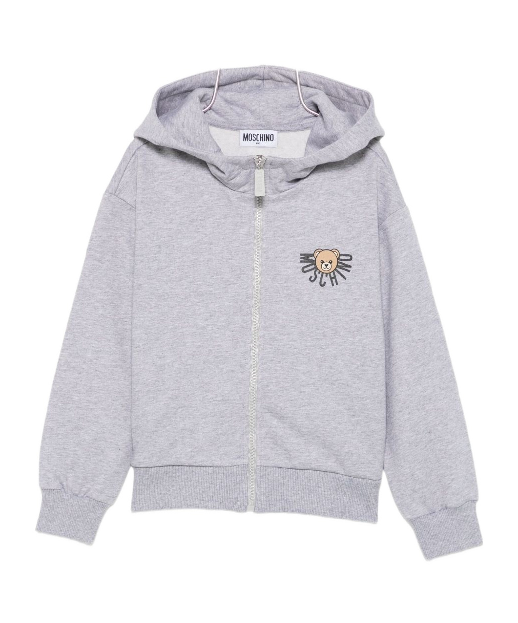 Moschino Teddy-print Zip-up Hoodie In Gray