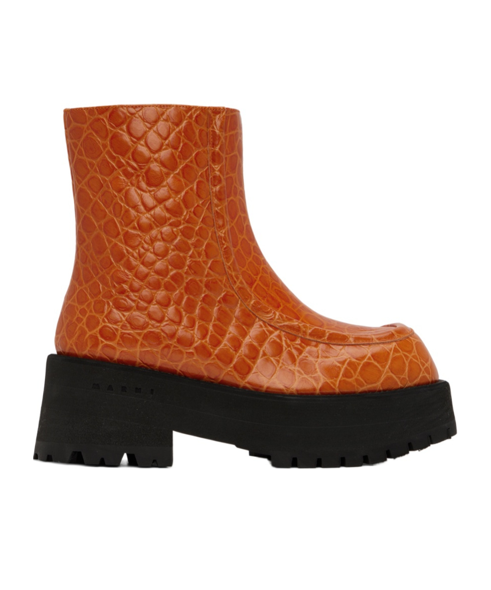 Marni Woman Ankle Boots Orange Size 8 Soft Leather In Brown