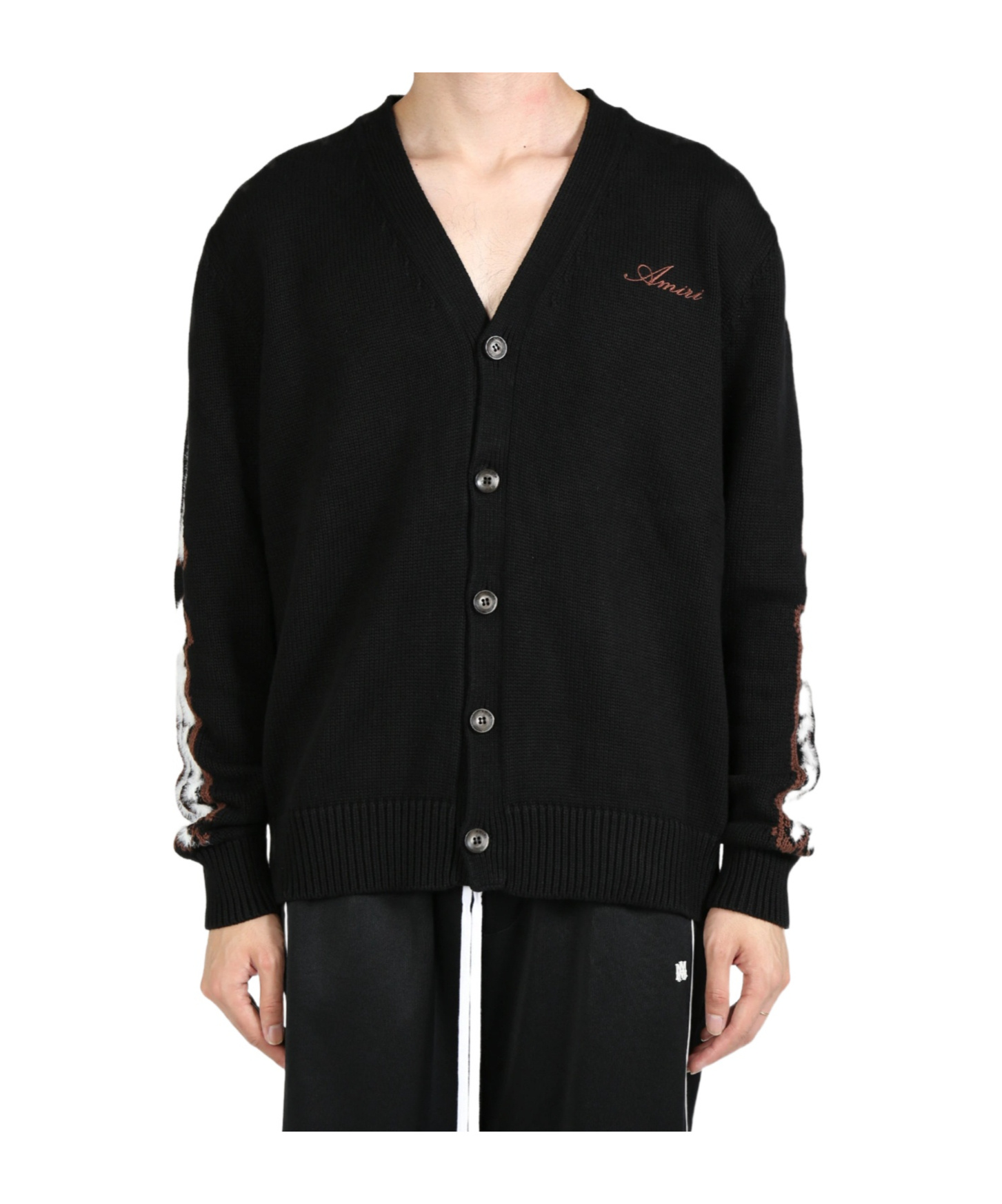 Amiri Black Cardigan With Bones Motif And Logo In Black