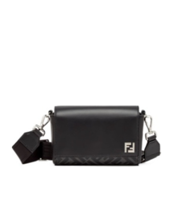 Shop Fendi Black Leather And Black Ff Canvas Bag