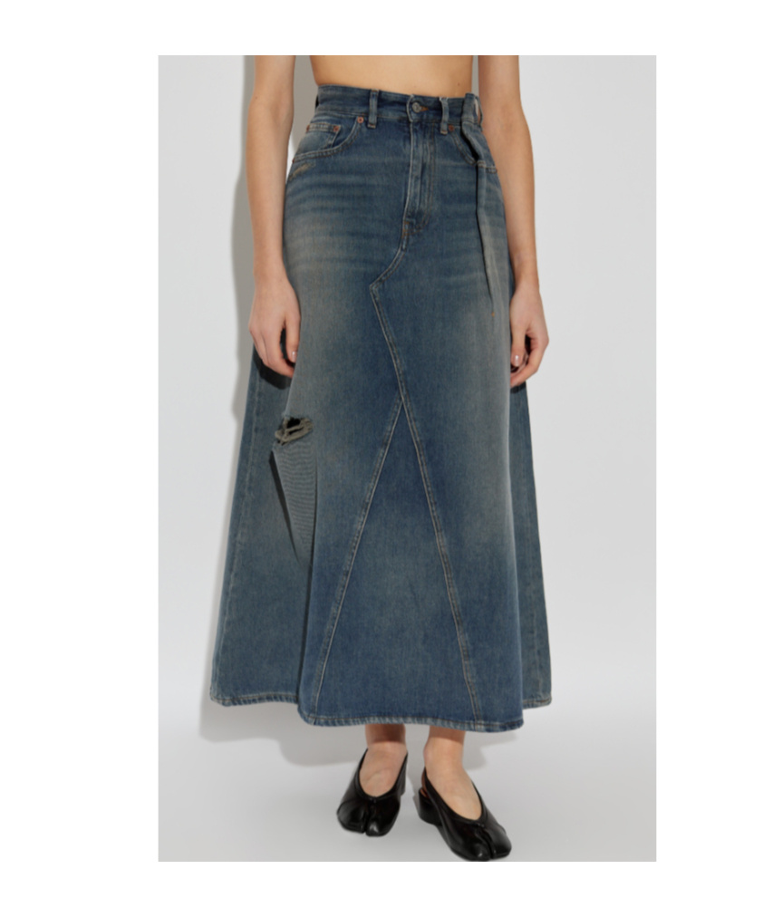 Mm6 Maison Margiela Blue Distressed Denim Maxi Skirt In Green