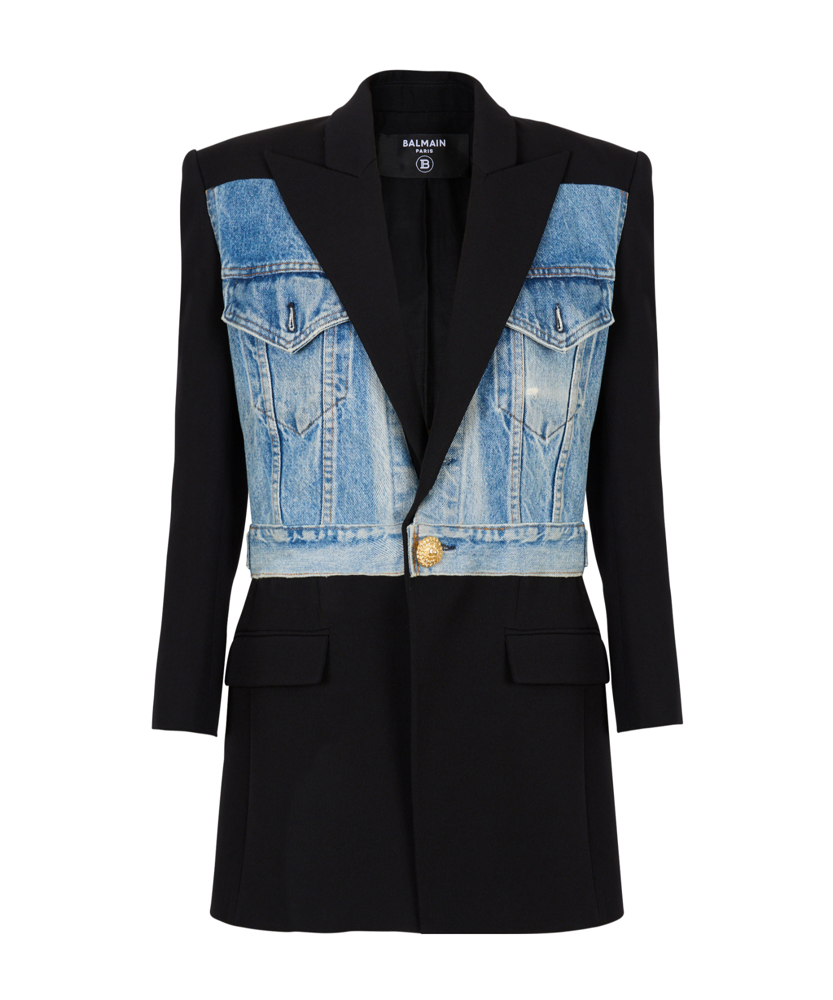 BALMAIN 1-BUTTON BI-MATERIAL JACKET