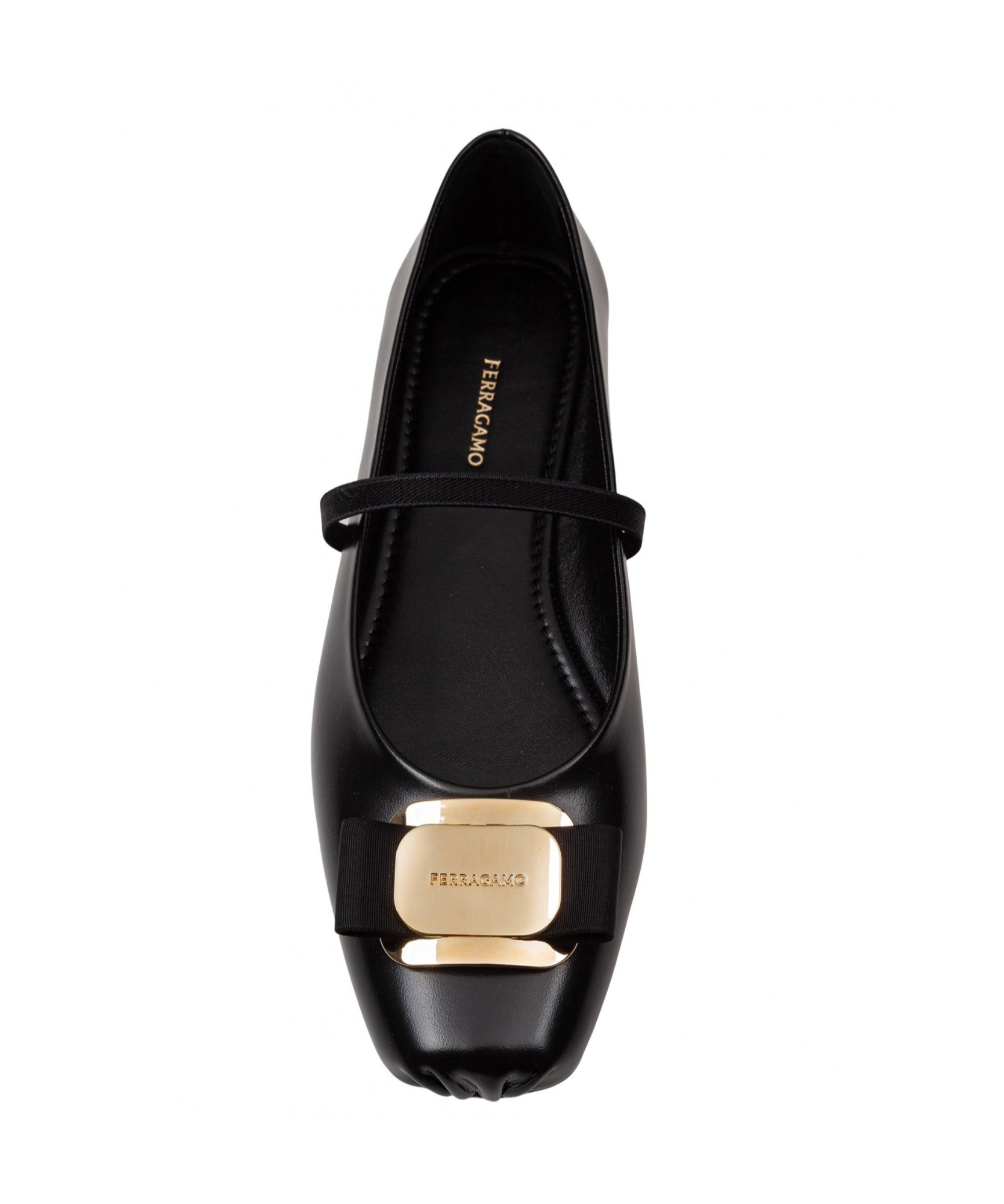 Ferragamo Black Nappa Leather Zina Ballerinas In Black