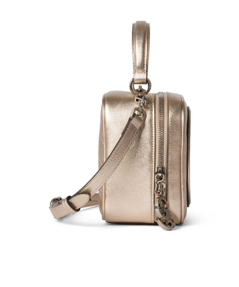 Gucci Metallic Leather Clutch Bag With Detachable Strap In Nude