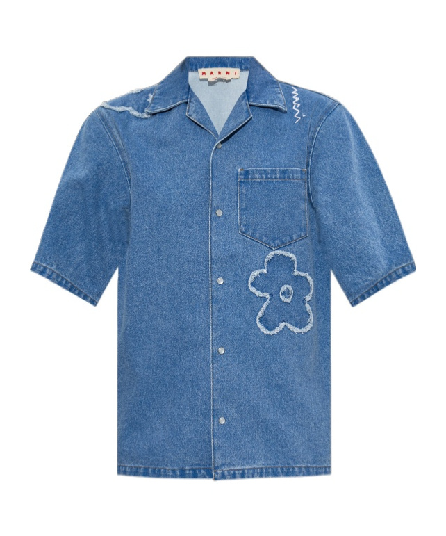 Marni Short Sleeve Button Up Top In Blue