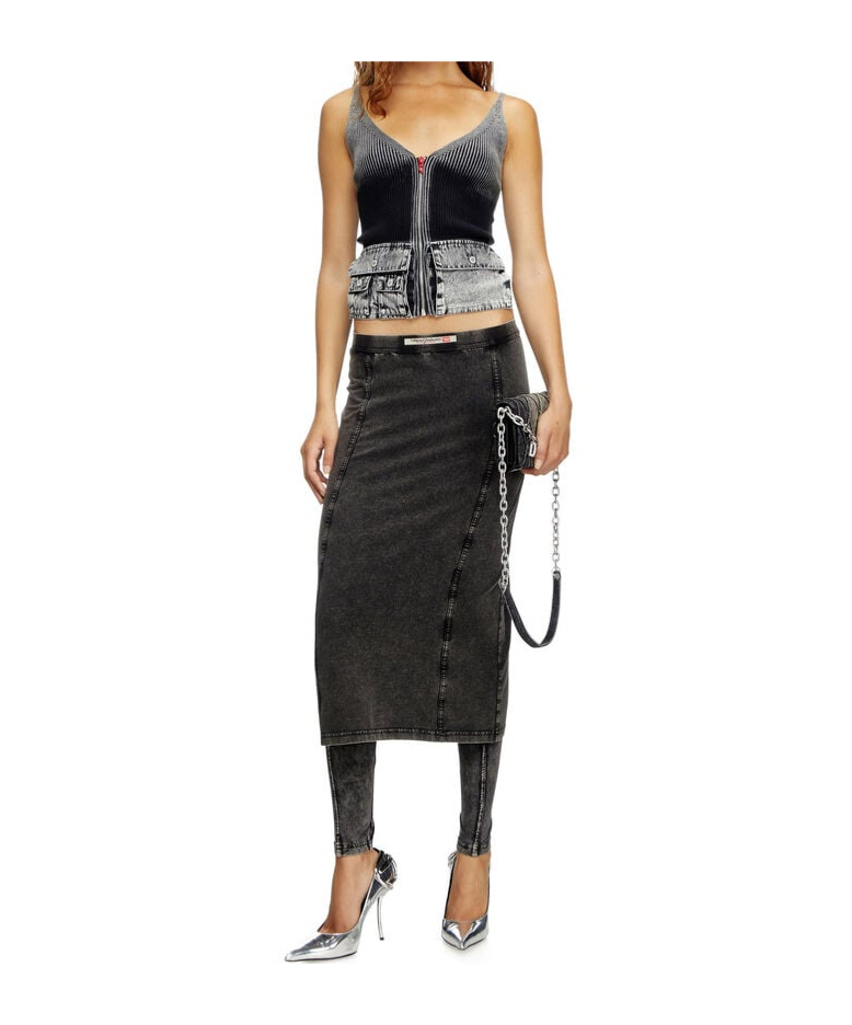 Diesel Knit Tank Top With Denim Cargo Pockets In Black
