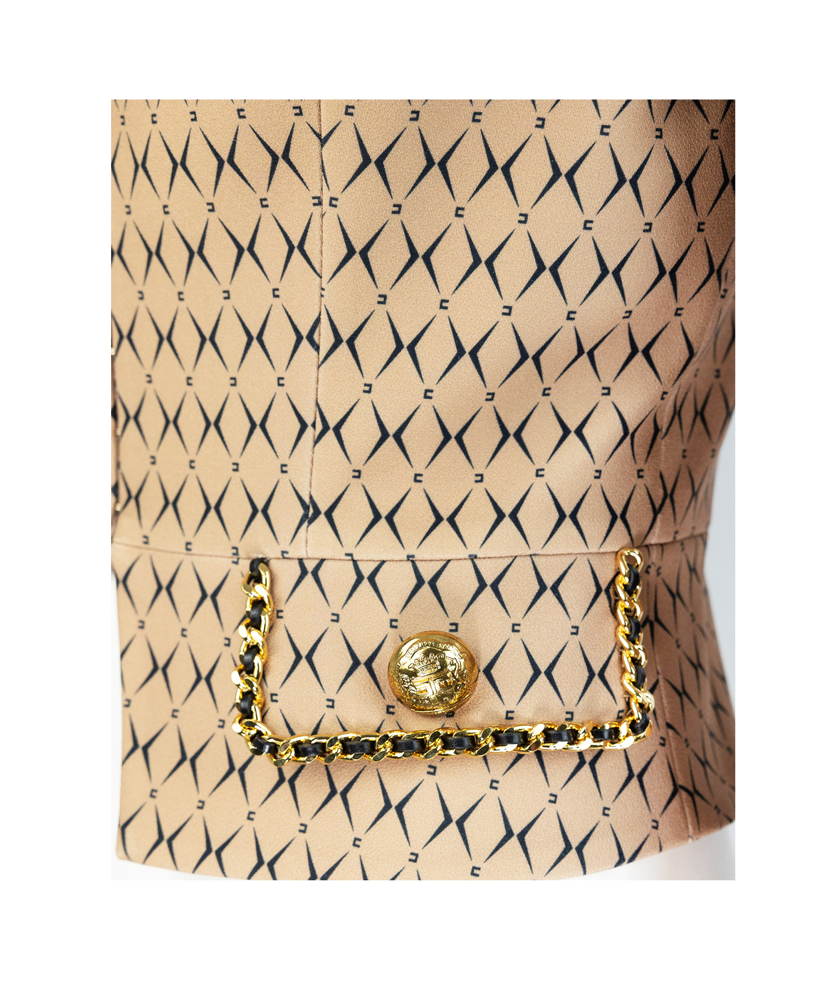 Elisabetta Franchi Camel Diamond Pattern Blazer With Cropped Silhouette In Nude