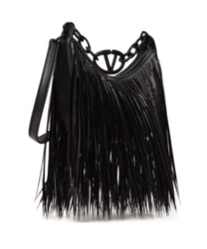 VALENTINO GARAVANI VLOGO MOON MINI HOBO BAG WITH SEQUIN FRINGES