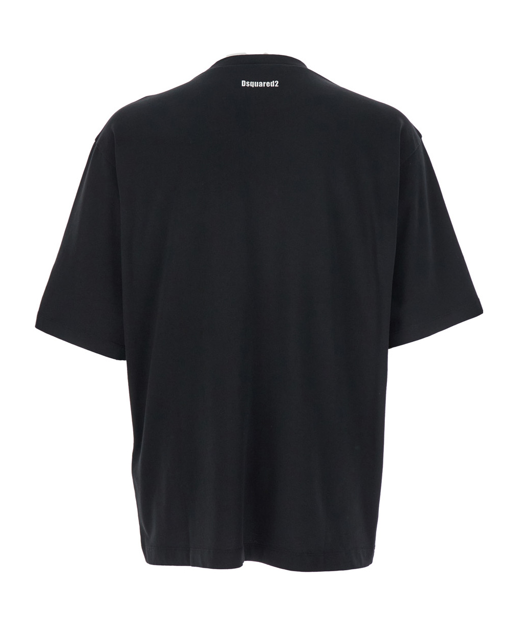 Dsquared2 Black Crewneck T-shirt With Maxi Logo Lettering On The Front In Black