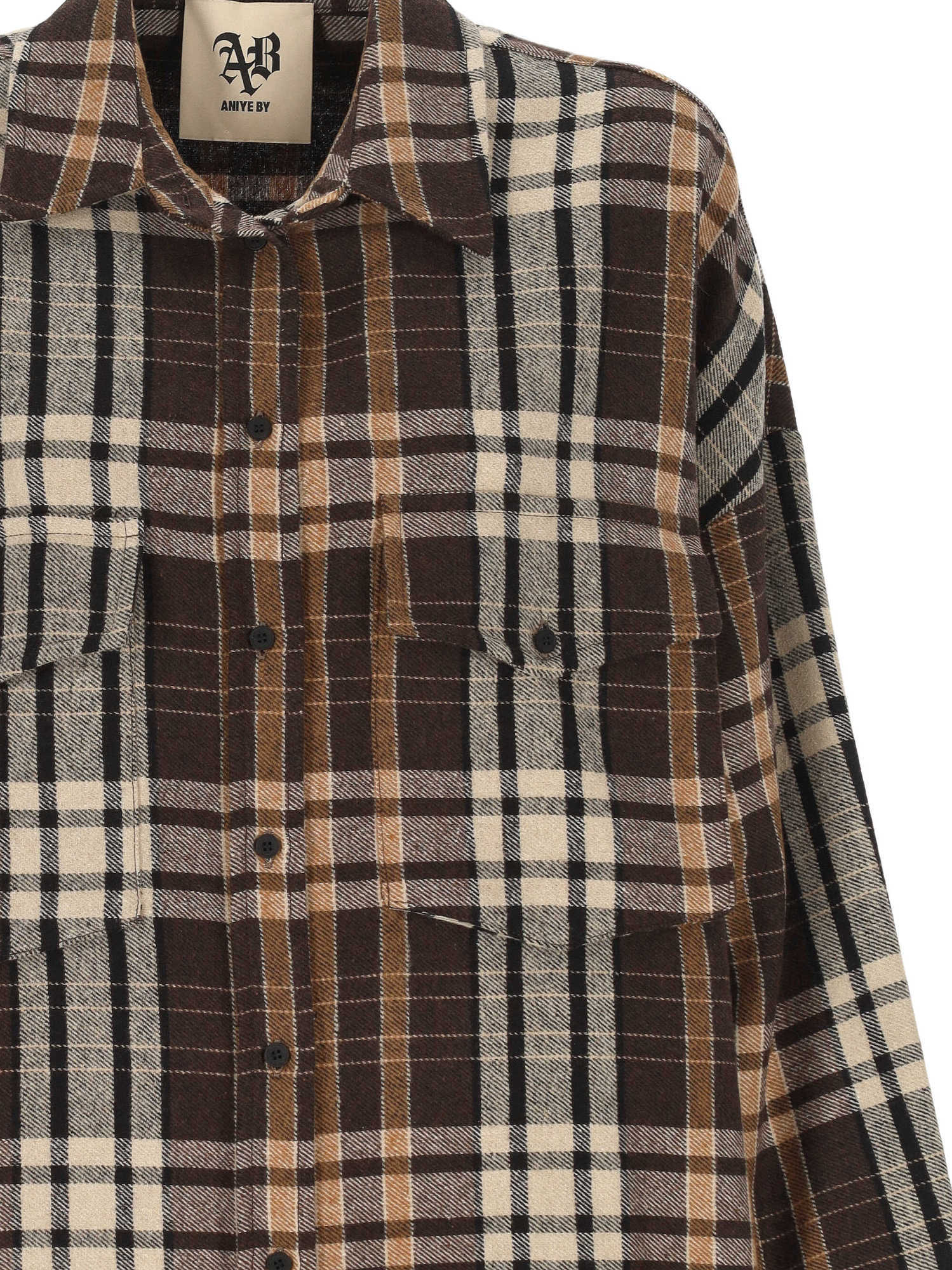 Aniye By Check-pattern Pocket-chest Shirt In Brown