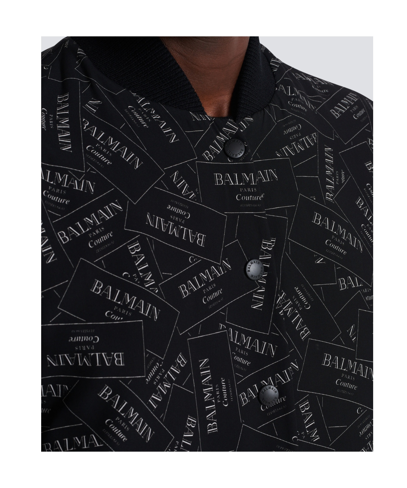 Shop Balmain Printed Label Bomber Jacket In Black