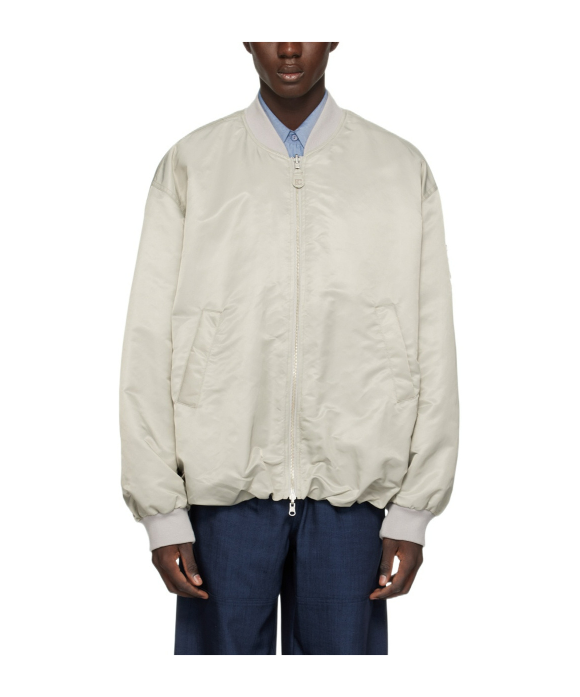 Low Classic Long-sleeved Cotton Suit With Standing Collar In White