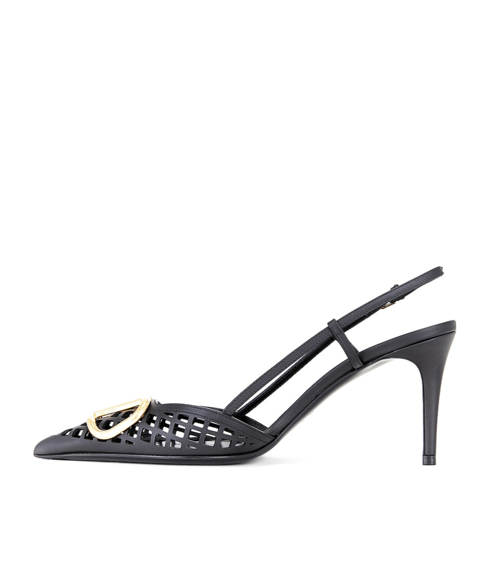 Valentino Garavani Woven Buffed Nappa Leather Pump With Ankle Strap And Logo Hardware In Black