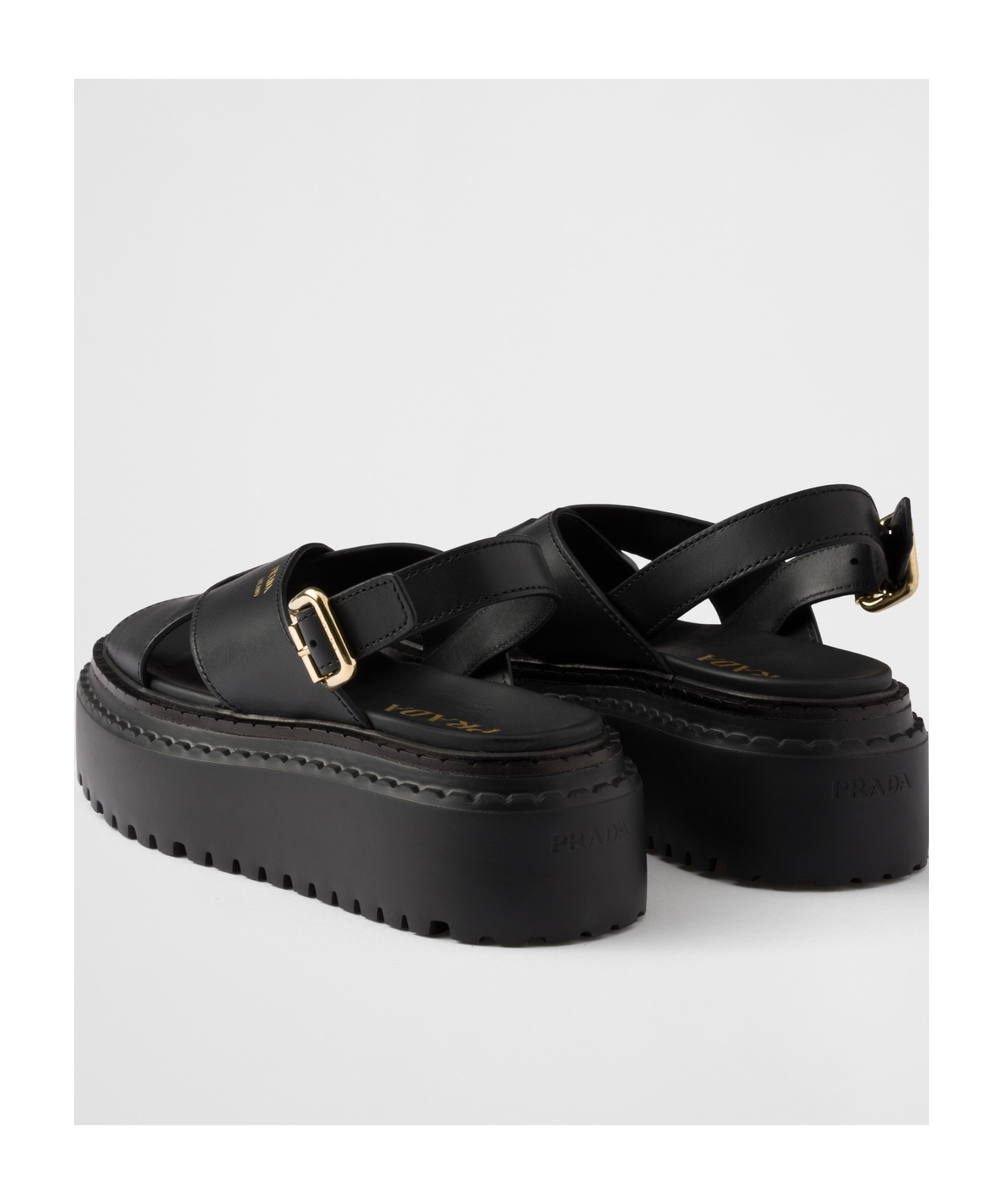 Shop Prada Leather Crisscross Sandals In Black