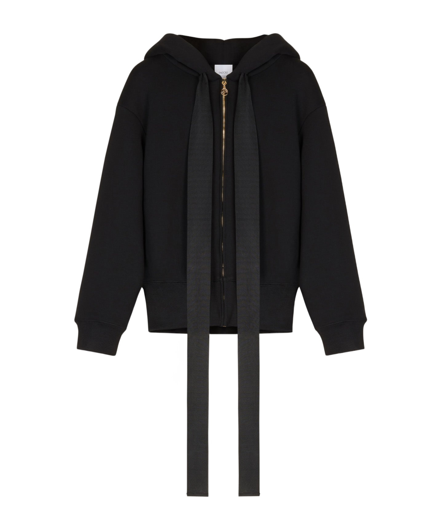 Shop Patou Full Zip Hooded Coat In Black