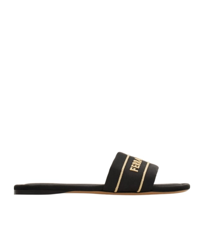 Ferragamo Elegant Satin And Leather Sandals For Women In Black