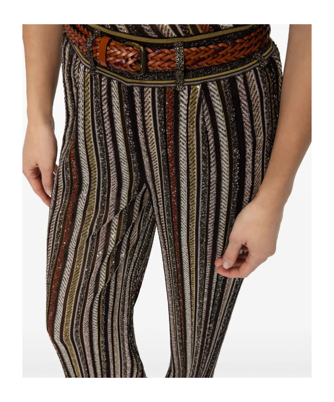 Missoni Wide-leg Striped Trousers With Textured Metallic Finish In Brown