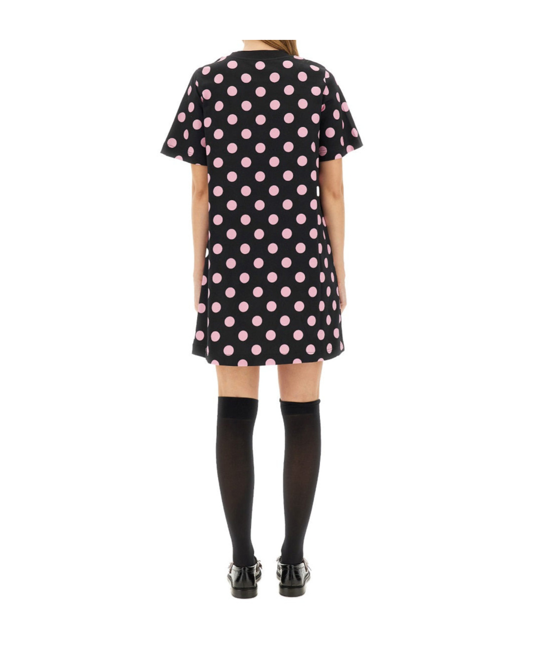 Moschino Graphic Print Polka Dot Short Sleeve Dress In Black