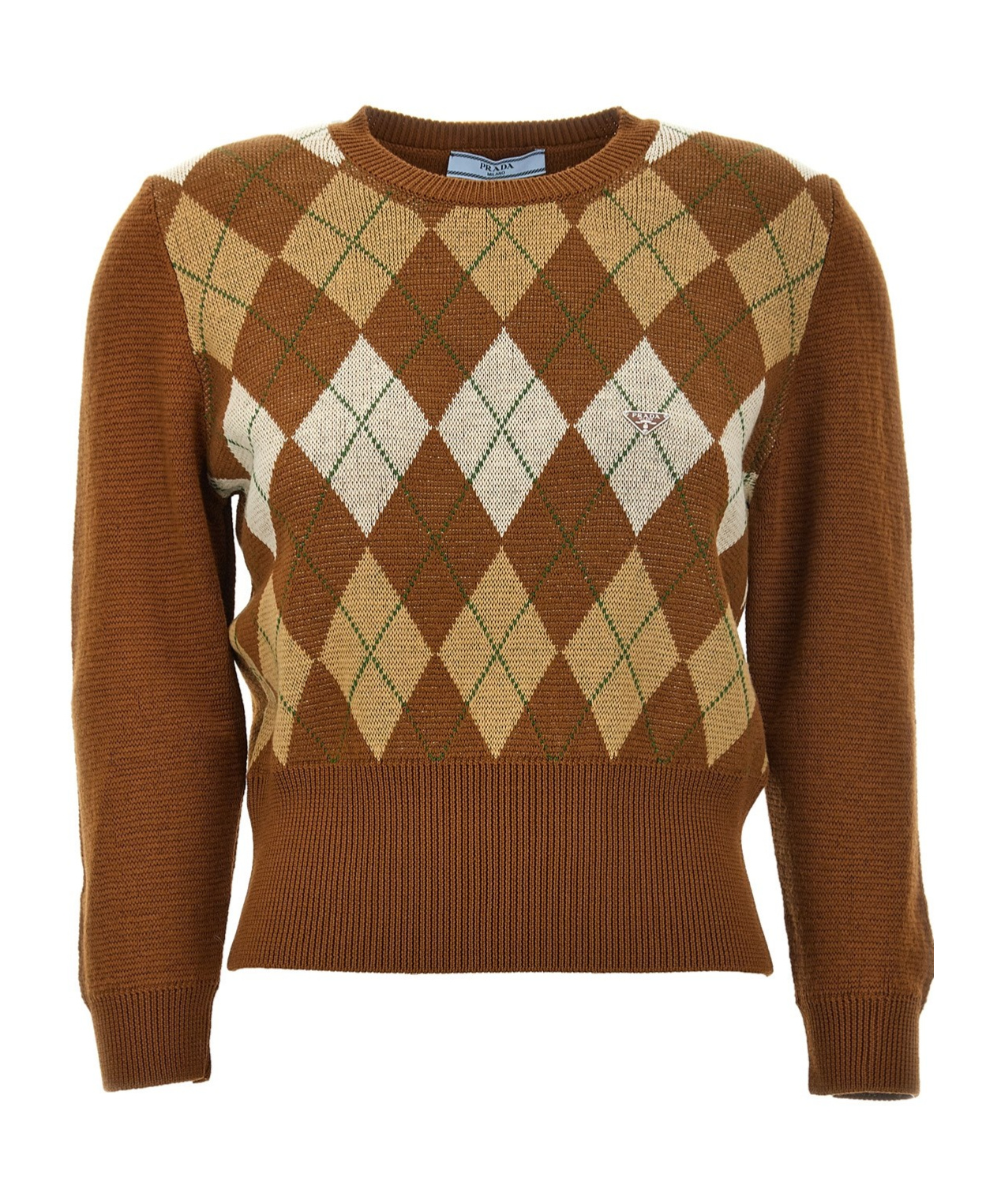 Prada Tobacco-coloured Sweater With Argyle Pattern Women In Brown
