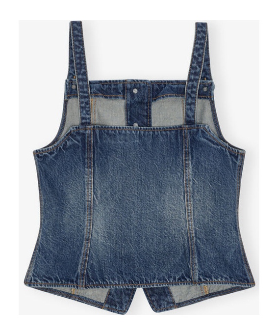 Ganni Blue Heavy Washed Denim Tank Top In Blue