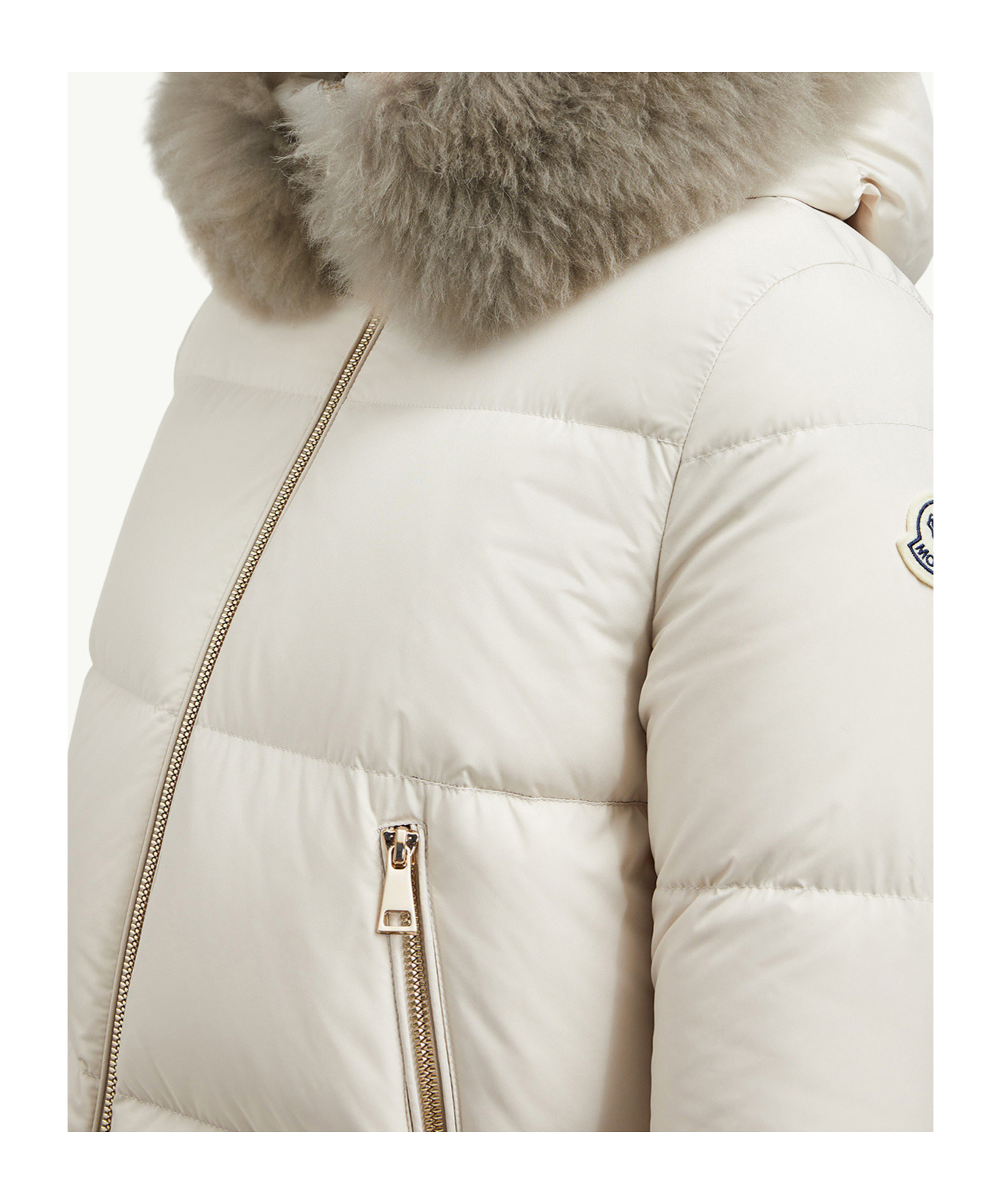 Moncler Laichefur Hooded Shearling-trimmed Short Down Jacket In White