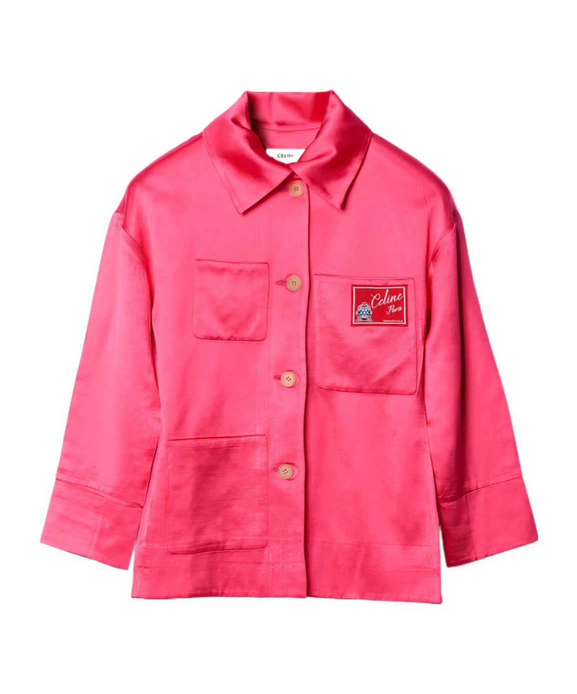 Celine Flat Chore Jacket In Satin In Pink