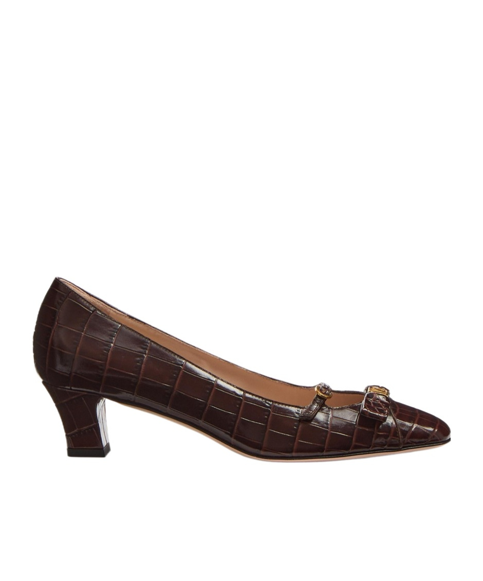 Valentino Brown Crocodile Effect Calfskin Pumps With Bow And Medium Heel In Black