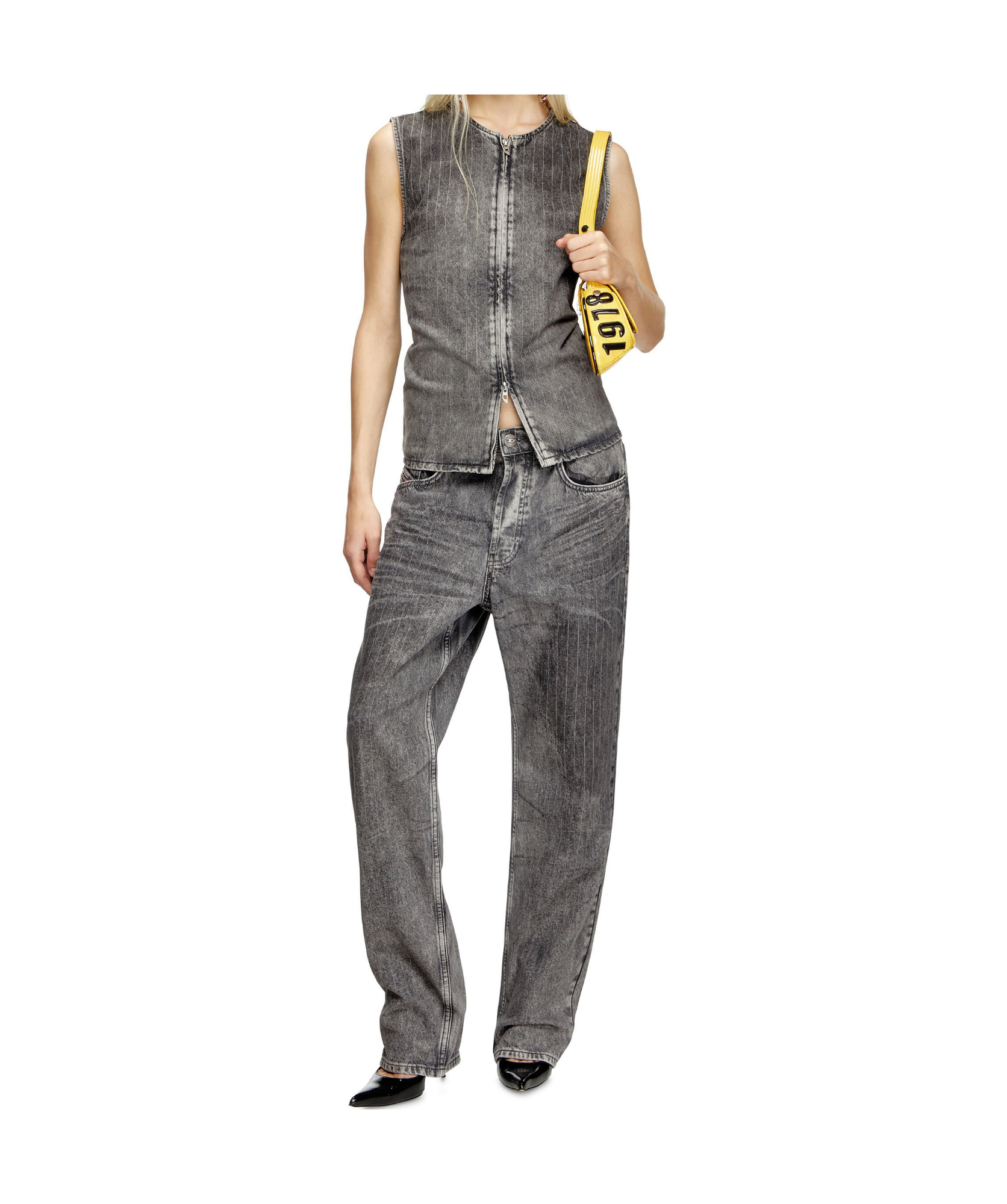 Shop Diesel Pinstripe Denim Vest In Gray