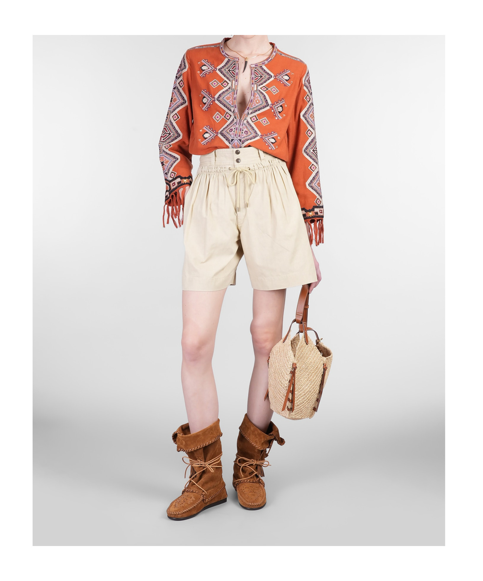 Isabel Marant Silk Blouse Embroidered Geometric Pattern In Orange