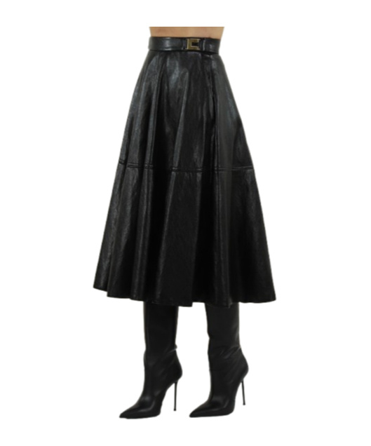 Elisabetta Franchi Leather-effect Belted Midi Skirt In Black