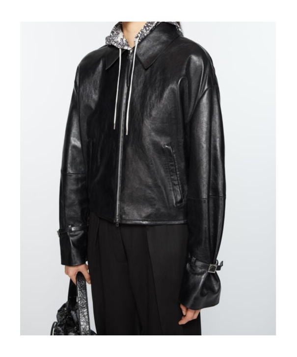 Acne Studios Long-sleeved Leather Jacket In Black