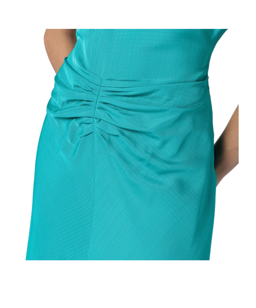 Victoria Beckham Peacock Colour Midi Dress With Hooded Sleeves