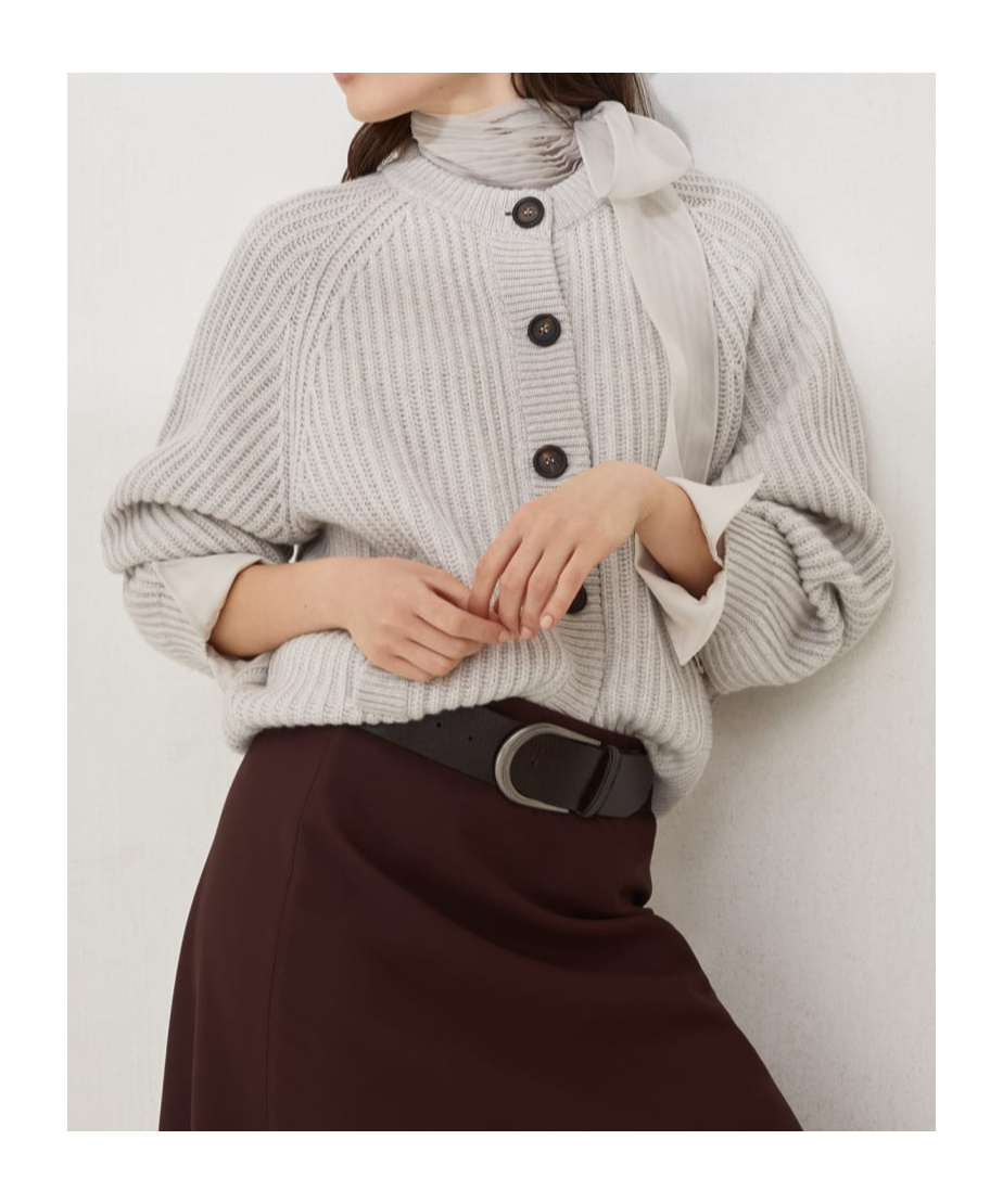 Brunello Cucinelli Cashmere Feather Yarn Cardigan In Gray