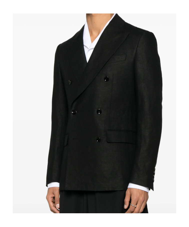 Dolce & Gabbana Double-breasted Linen Blazer In Black