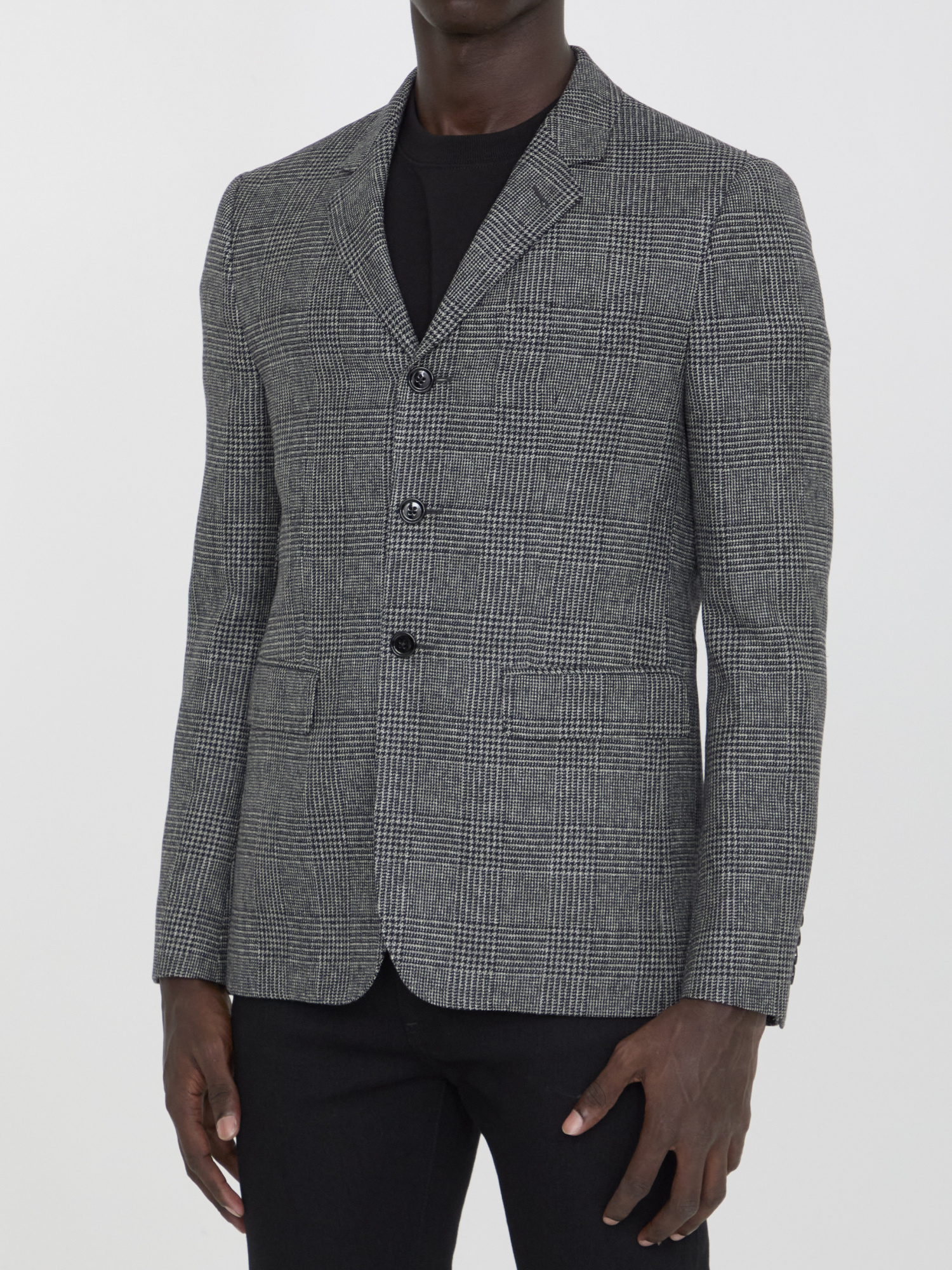Celine Prince Of Wales Checked Wool Blazer In Black