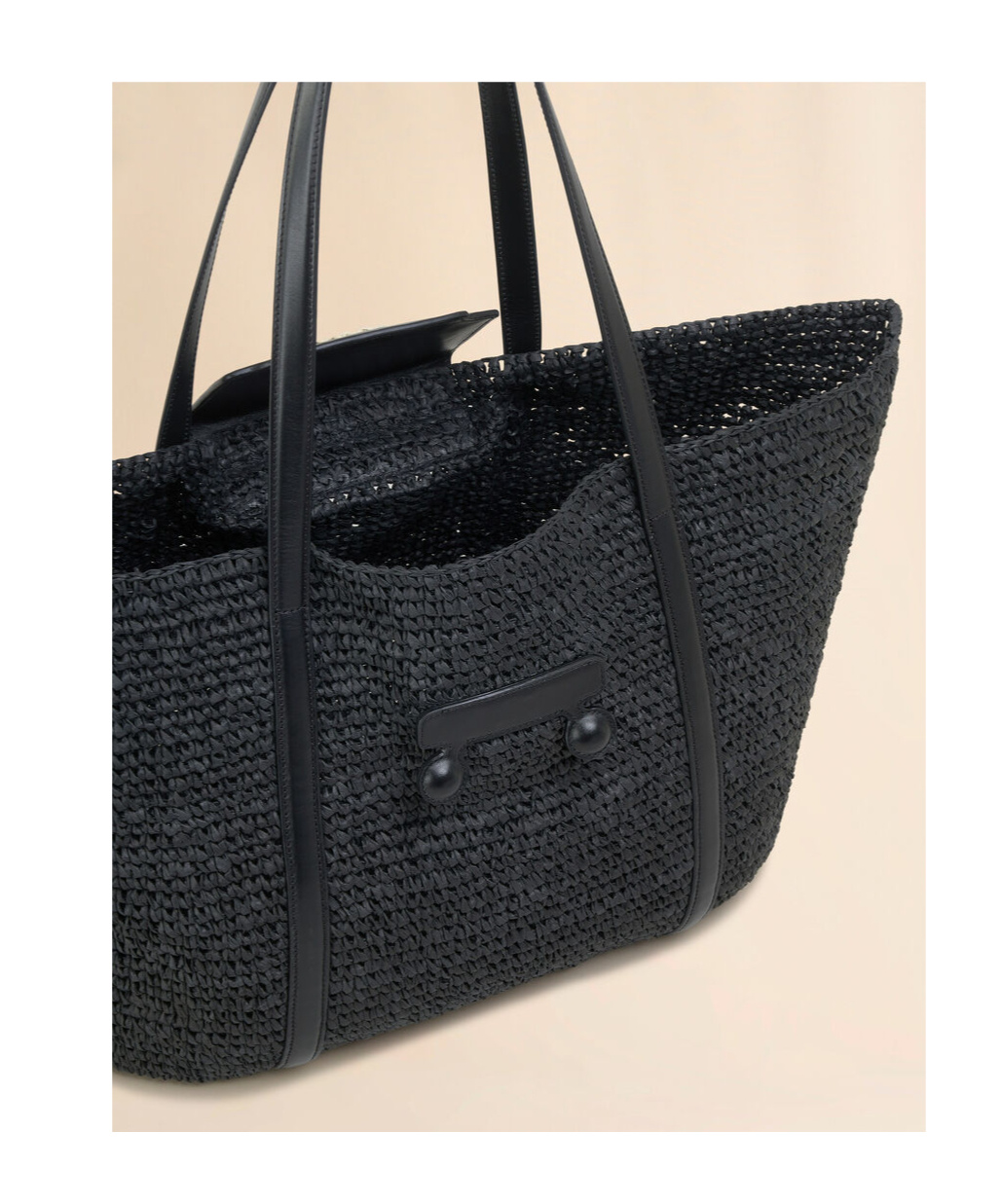 Shop Marni Medium Black Raffia-effect Trunkaroo Beach Bag