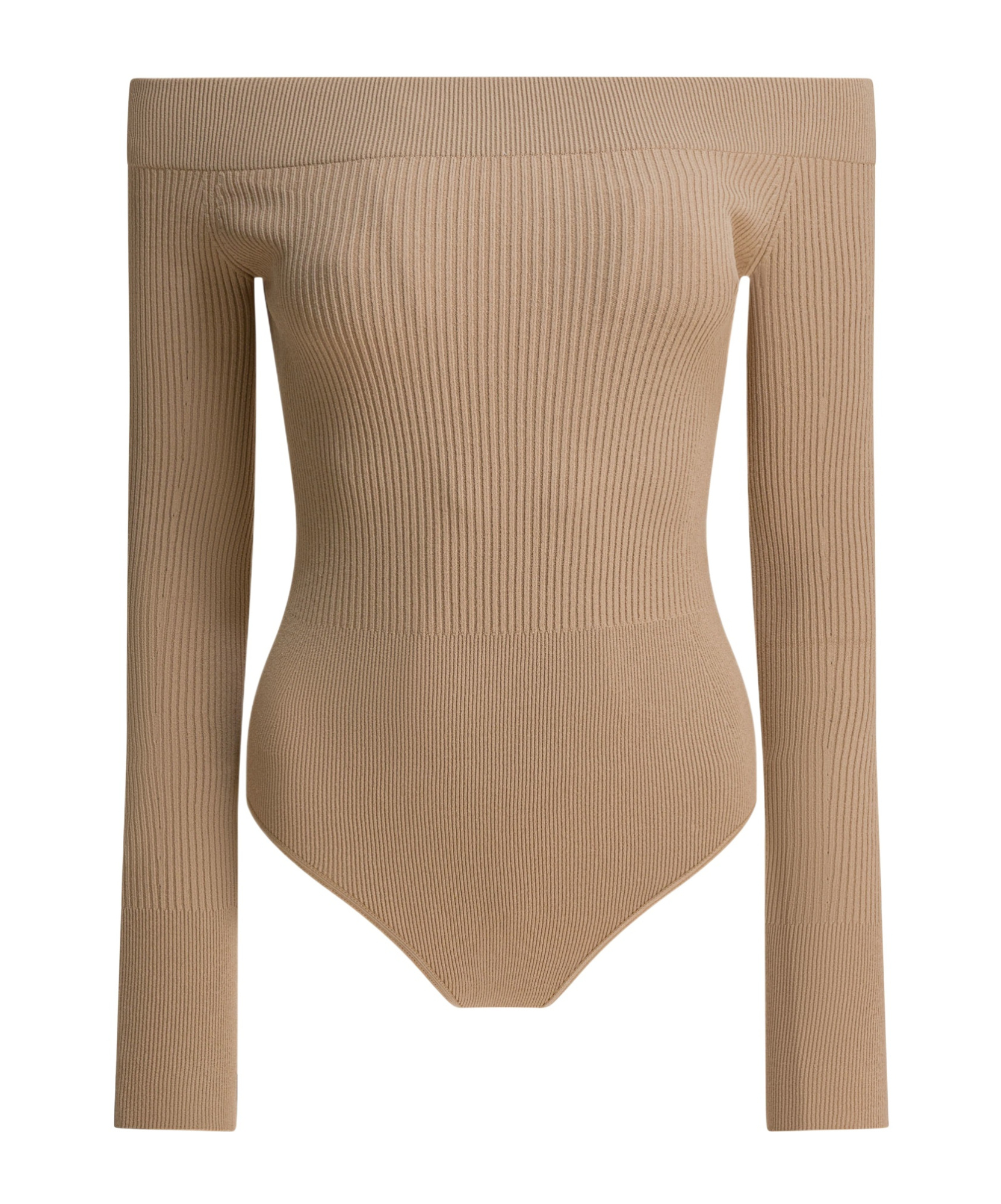 Alaïa Off-shoulder Ribbed Bodysuit In Brown