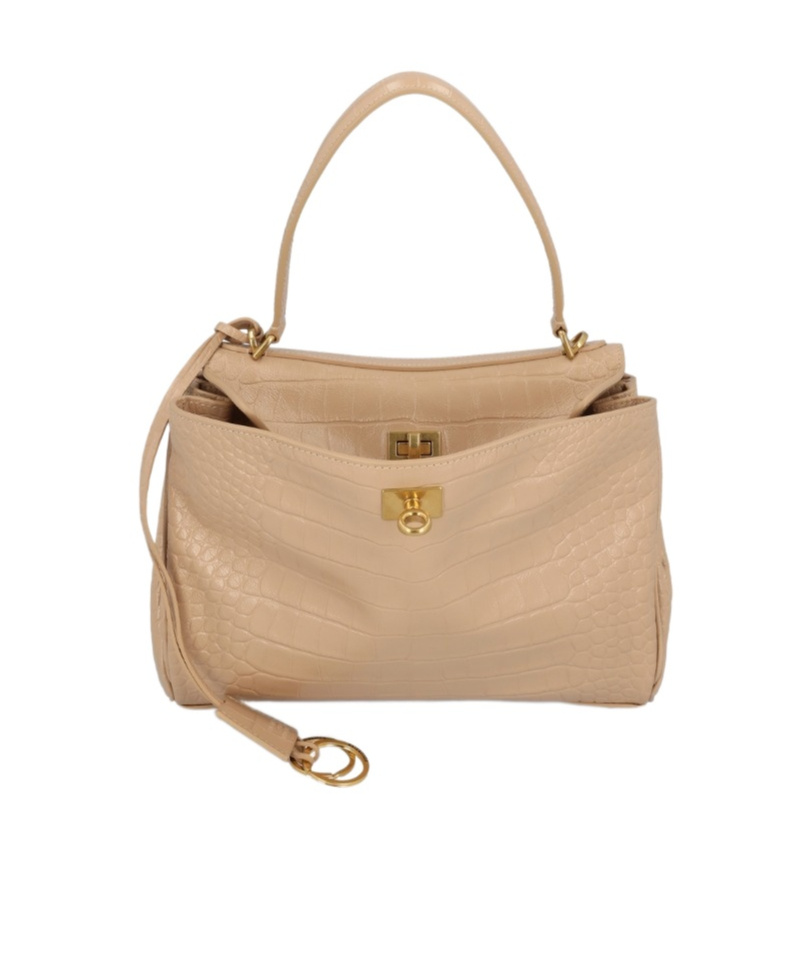 Balenciaga Small Rodeo Croc Embossed Leather Top Handle Bag In Nude