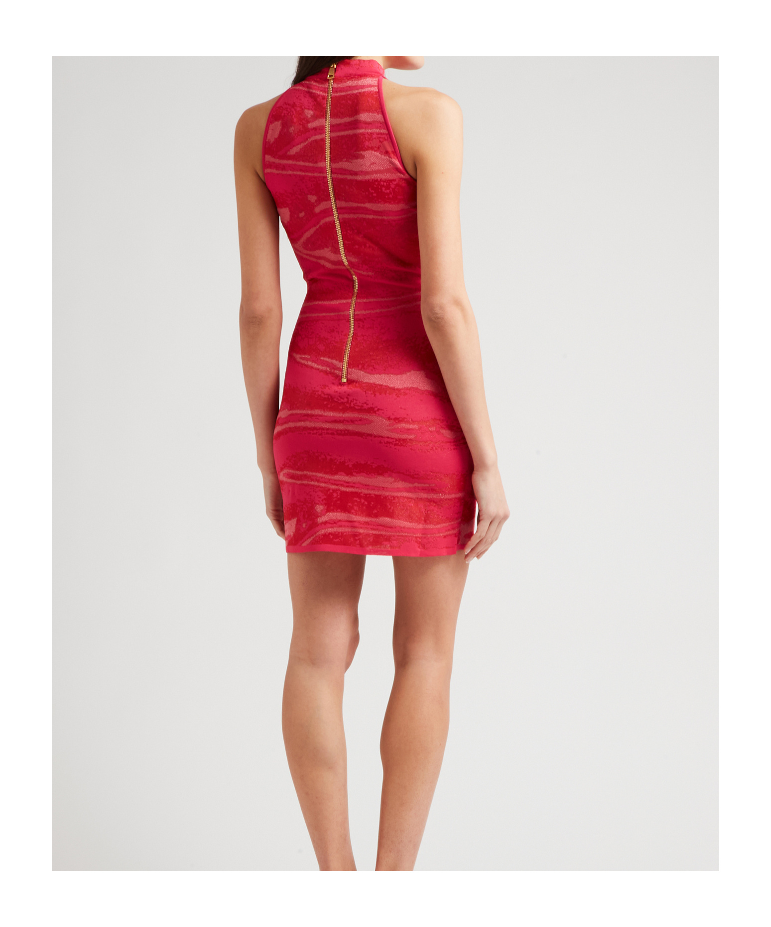 Balmain Printed Mini Body-con Dress In Red