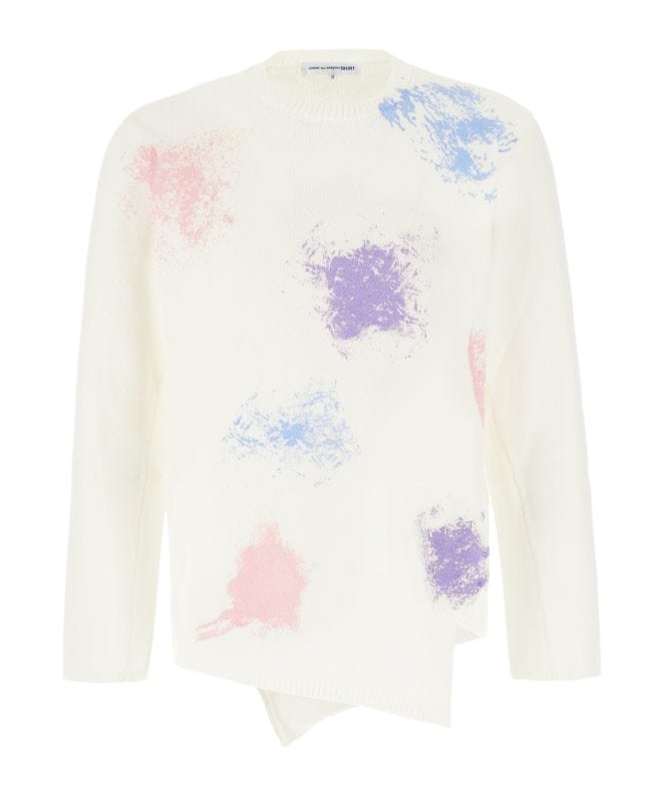 Comme Des Garçons Asymmetric Hemline Polyester Sweater In White