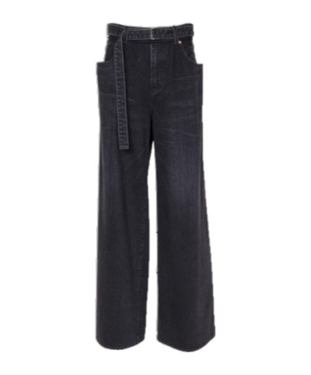 Sacai Wide-leg Belted Jeans In Black