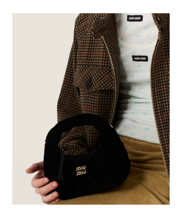 Miu Miu Women Black Velvet Mini Wander Handbag In Black