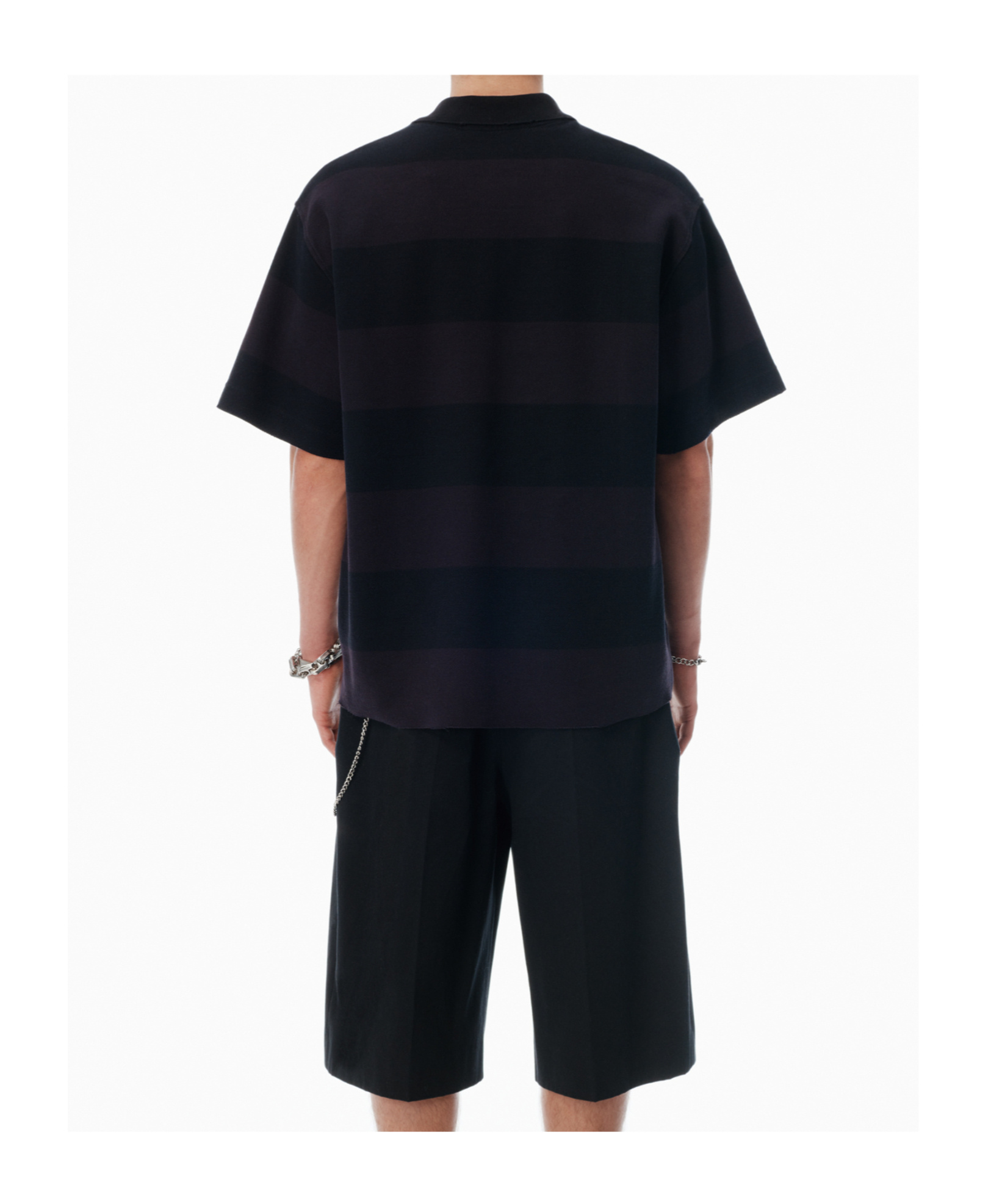 Alexander Wang Marina Striped Piqué Polo Shirt In Black