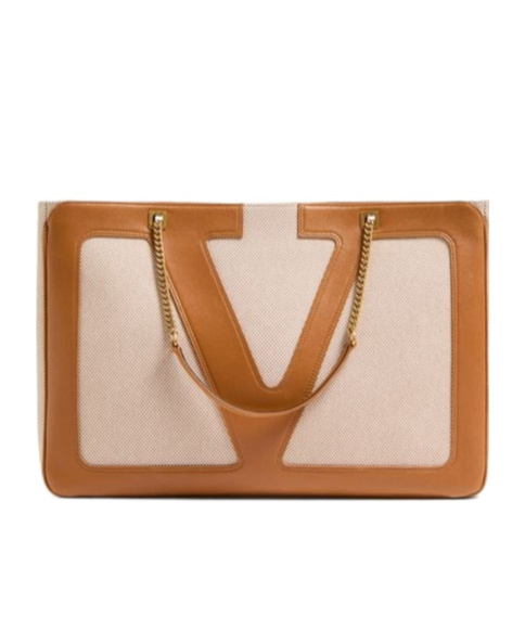 Shop Valentino Garavani Viva Superstar Large Canvas Shopping Bag In Natural/spice Color