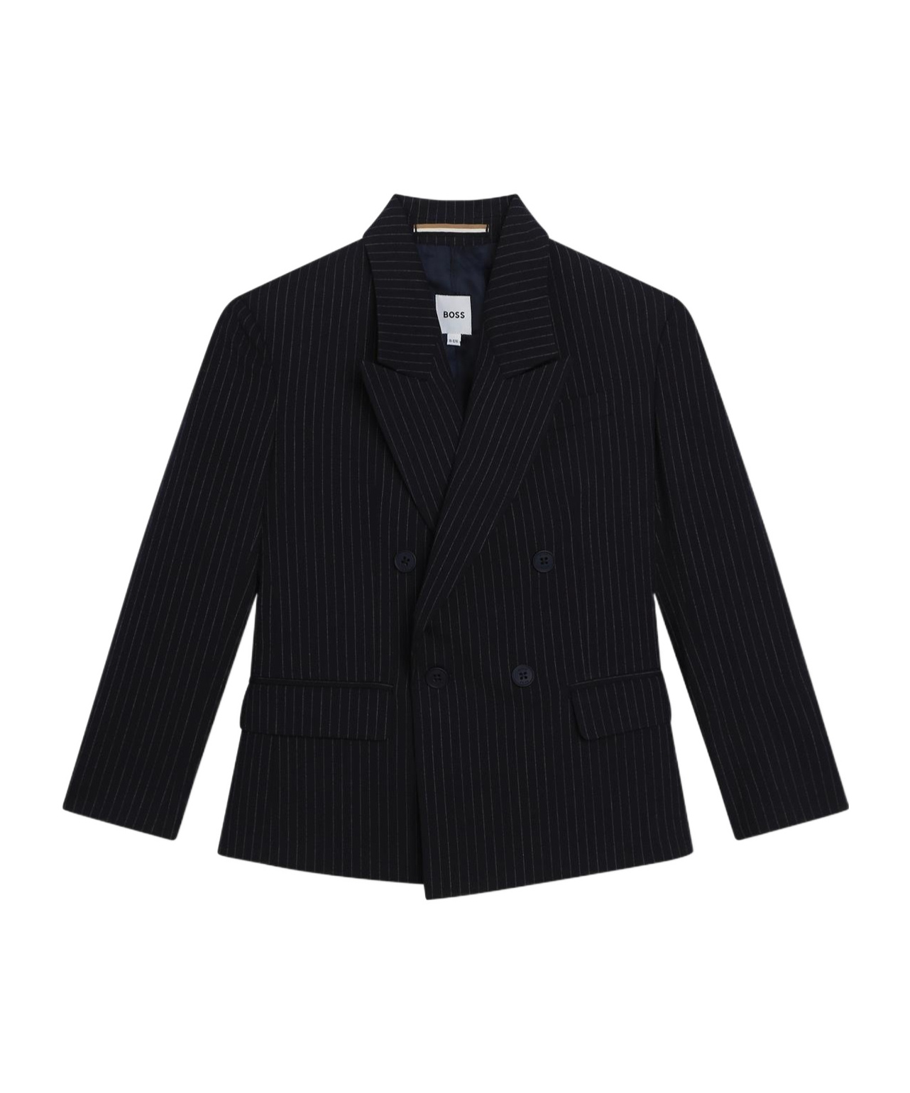 Hugo Boss Pinstripe-pattern Double-breasted Blazer In Black