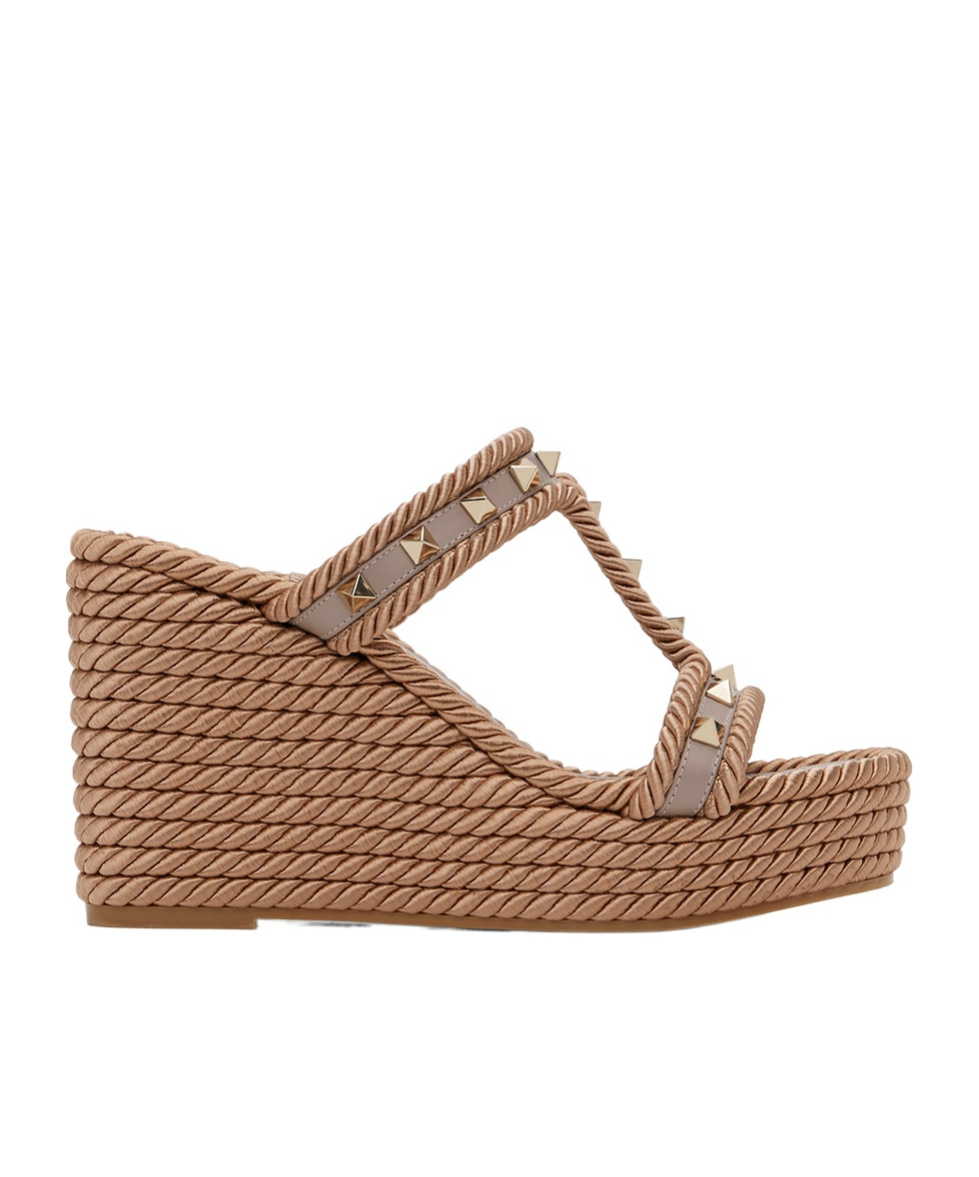 Valentino Rivet Open-toed Wedges In Brown